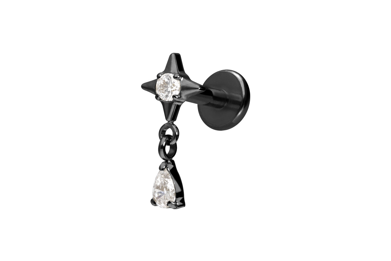Titan Labret Piercing mit Innengewinde STERN + KRISTALLTROPFEN